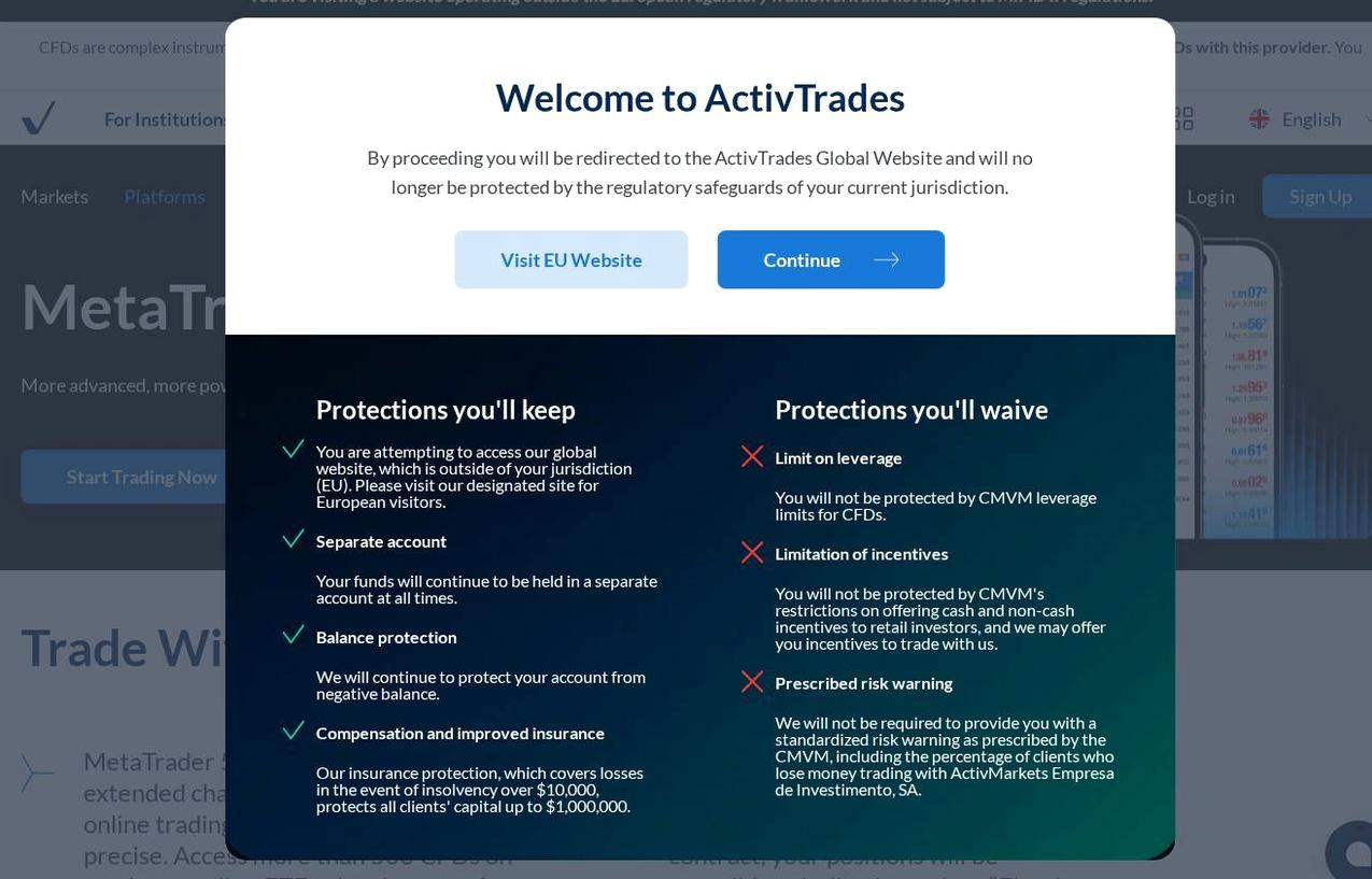 The platform page on the ActivTrades website