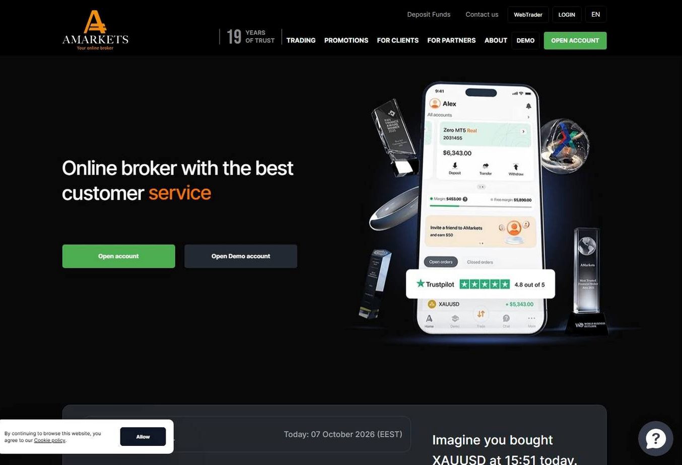 Screenshot of the AMarkets website
