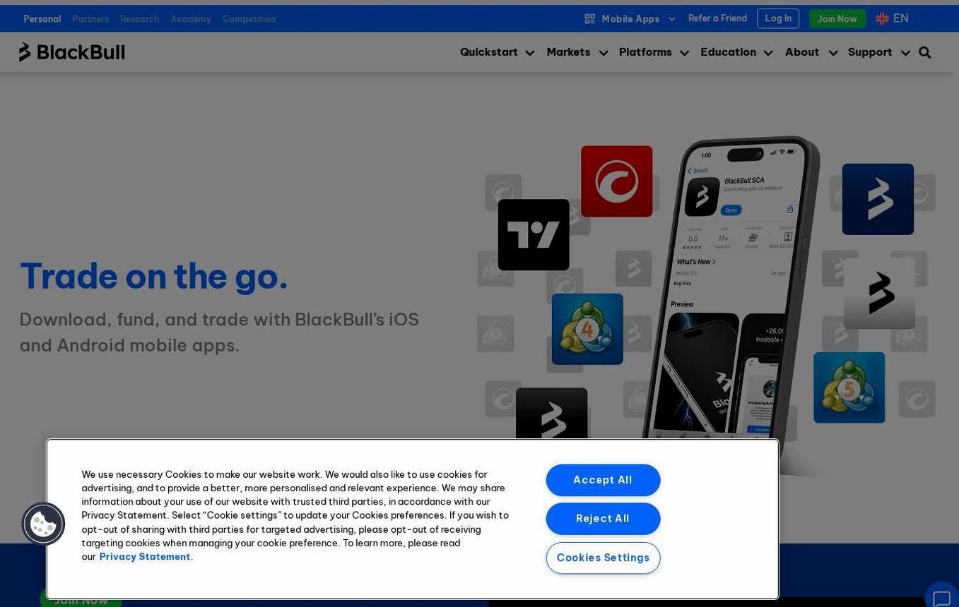 The platform page on the BlackBull Markets website