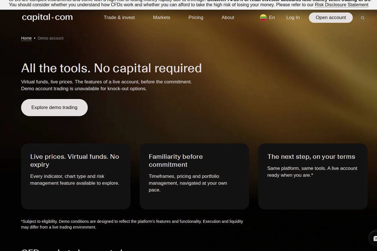 The platform page on the Capital.com website