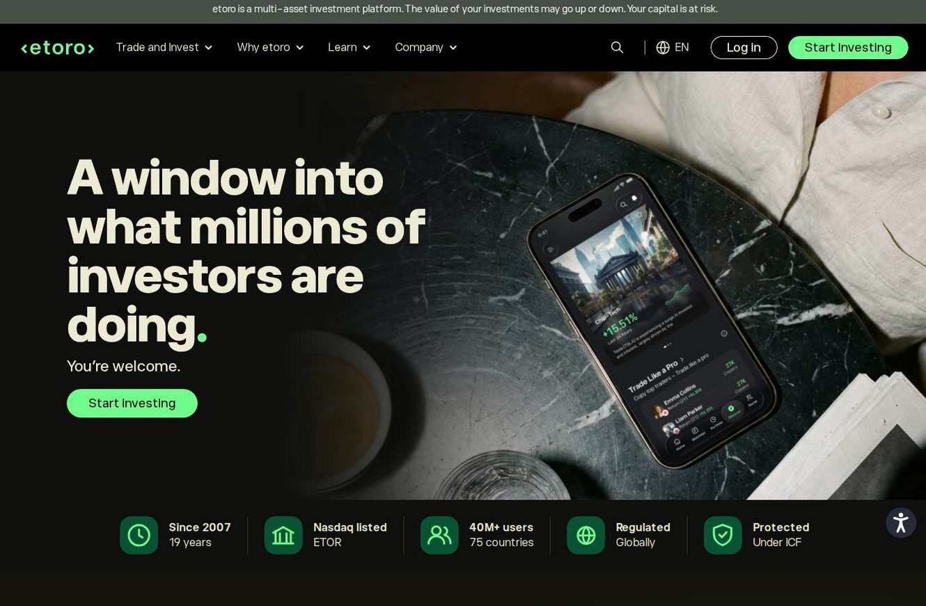 Screenshot of the eToro website