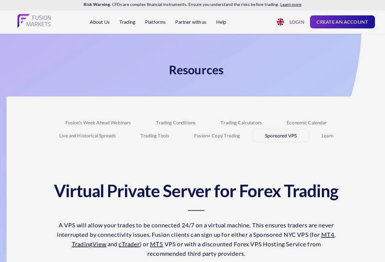 The platform page on the Fusion Markets website