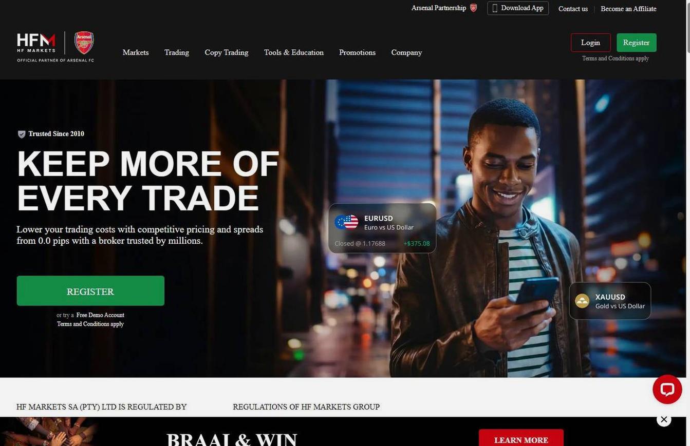 Screenshot of the HFM website