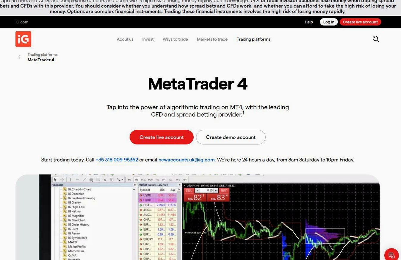 The platform page on the IG Markets website