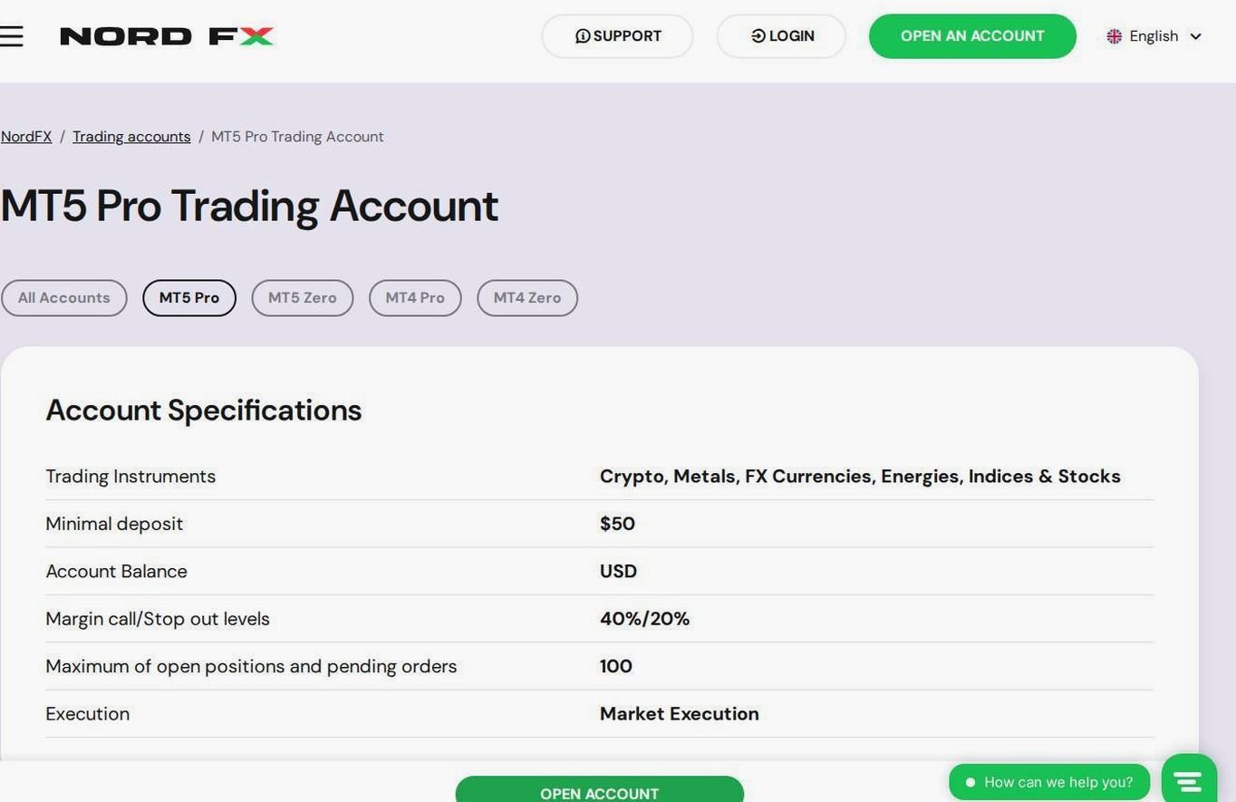 The platform page on the NordFX website