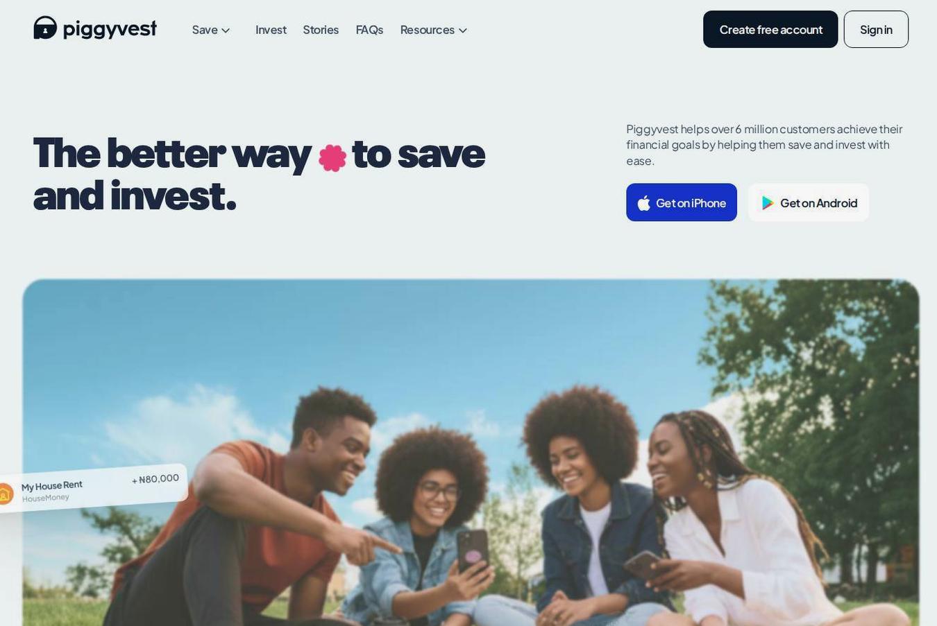 Screenshot of the PiggyVest website