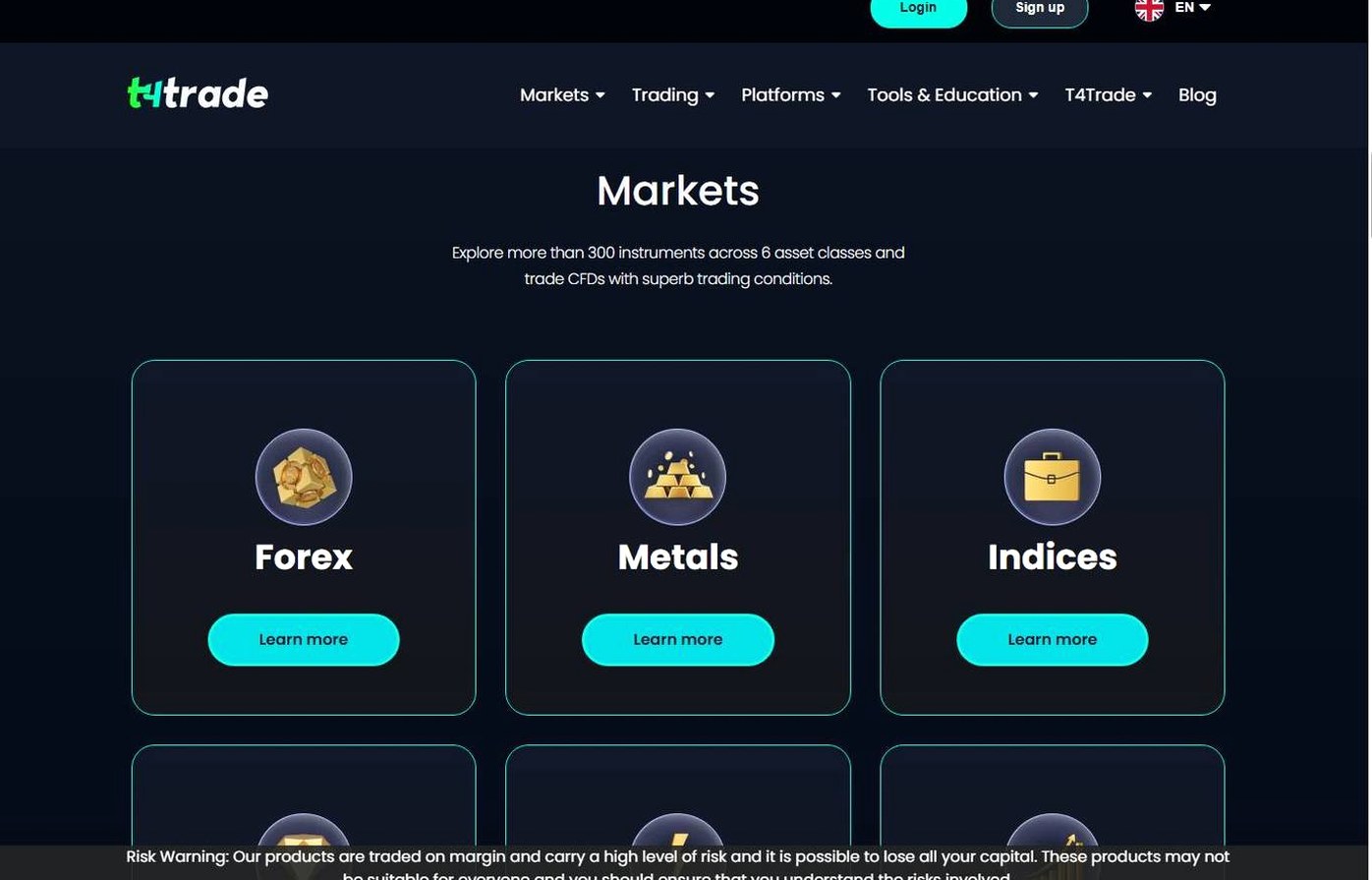 Screenshot of the T4Trade website