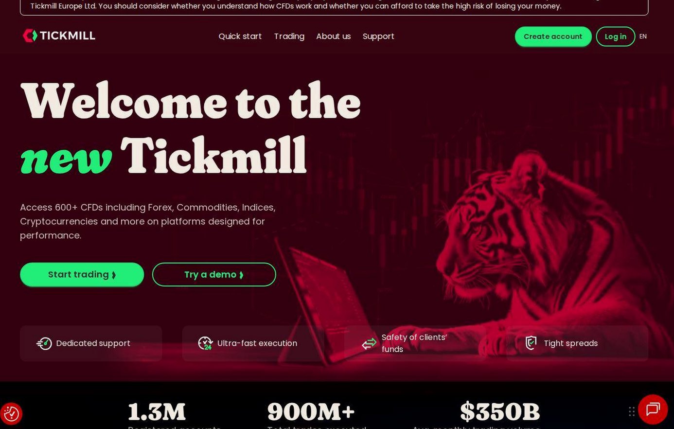 The platform page on the Tickmill website