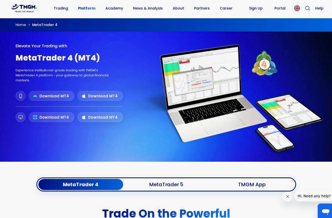 The platform page on the TMGM website