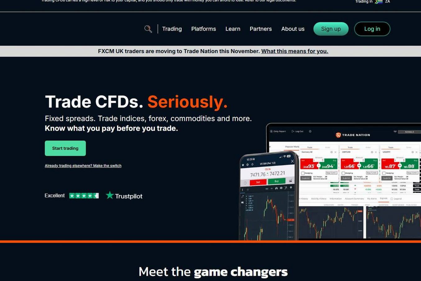 Screenshot of the Trade Nation website