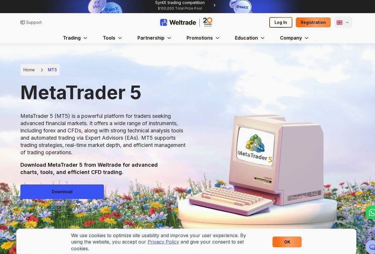 The platform page on the Weltrade website