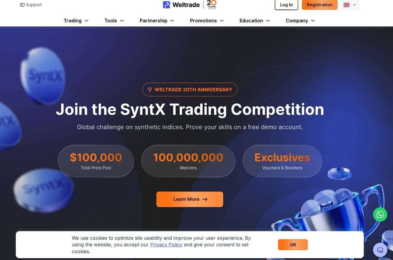 Screenshot of the Weltrade website